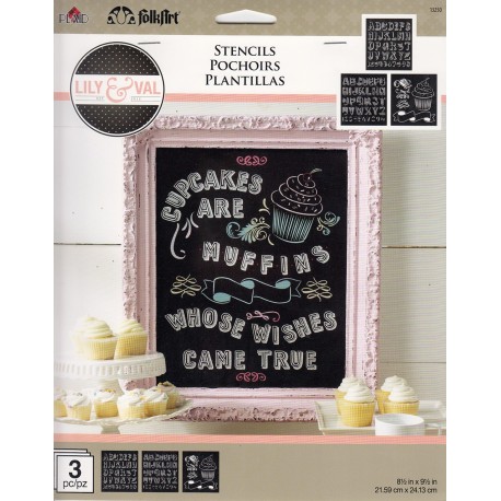 3 Stencil Letras CUPCAKES 13250 Folkart Distribuido por Artesanias Montejo