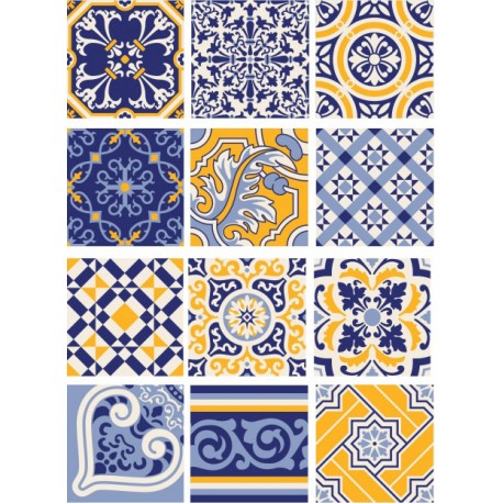 Papel de Arroz TILES BALDOSAS AZUL- AMARILLO