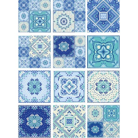 Papel de Arroz TILES BALDOSAS AZUL MIX