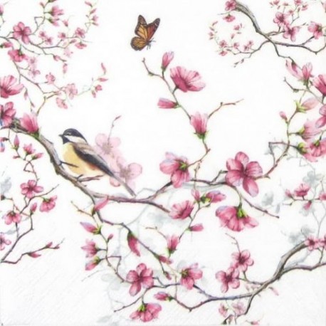SERVILLETA Bird&Blossom white