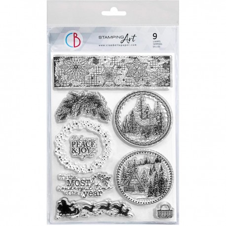 Clear Stamp Set 6"x8" Winter landscape balls