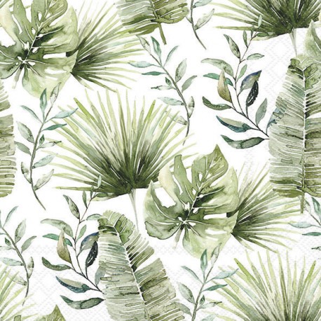 SERVILLETA JUNGLE LEAVES WHITE 20 uds