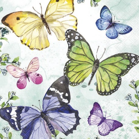 SERVILLETA FLUTTERING BUTTERFLIES AQUA 20 uds